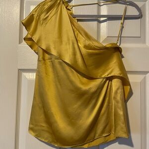 BCBGMaxAzria Yellow Silk One Shoulder Top